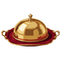 Rotes Samt-Serviertablett mit goldener Cloche als Symbol f&uuml;r den pers&ouml;nlichen VIP-Manager