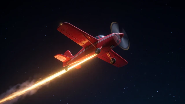 Rotes Propellerflugzeug mit goldener Lichtspur als Symbol f&uuml;r Crash Games wie Aviator