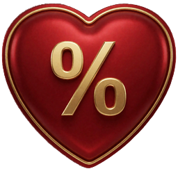 Rotes Herz-Schild mit goldenem Prozentzeichen als Icon f&uuml;r Live Casino Cashback