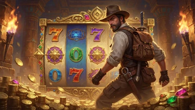 Abenteurer-Slot mit Goldm&uuml;nzen und antikem Tempel im Casina Spielautomaten-Portfolio