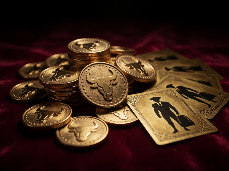 Goldene Casina Coins mit Stier-Emblem und Sammelkarten auf rotem Samt im Treue-Shop
