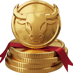 Goldener M&uuml;nzstapel mit Stier-Emblem f&uuml;r die erste Bonusstufe bei Casina